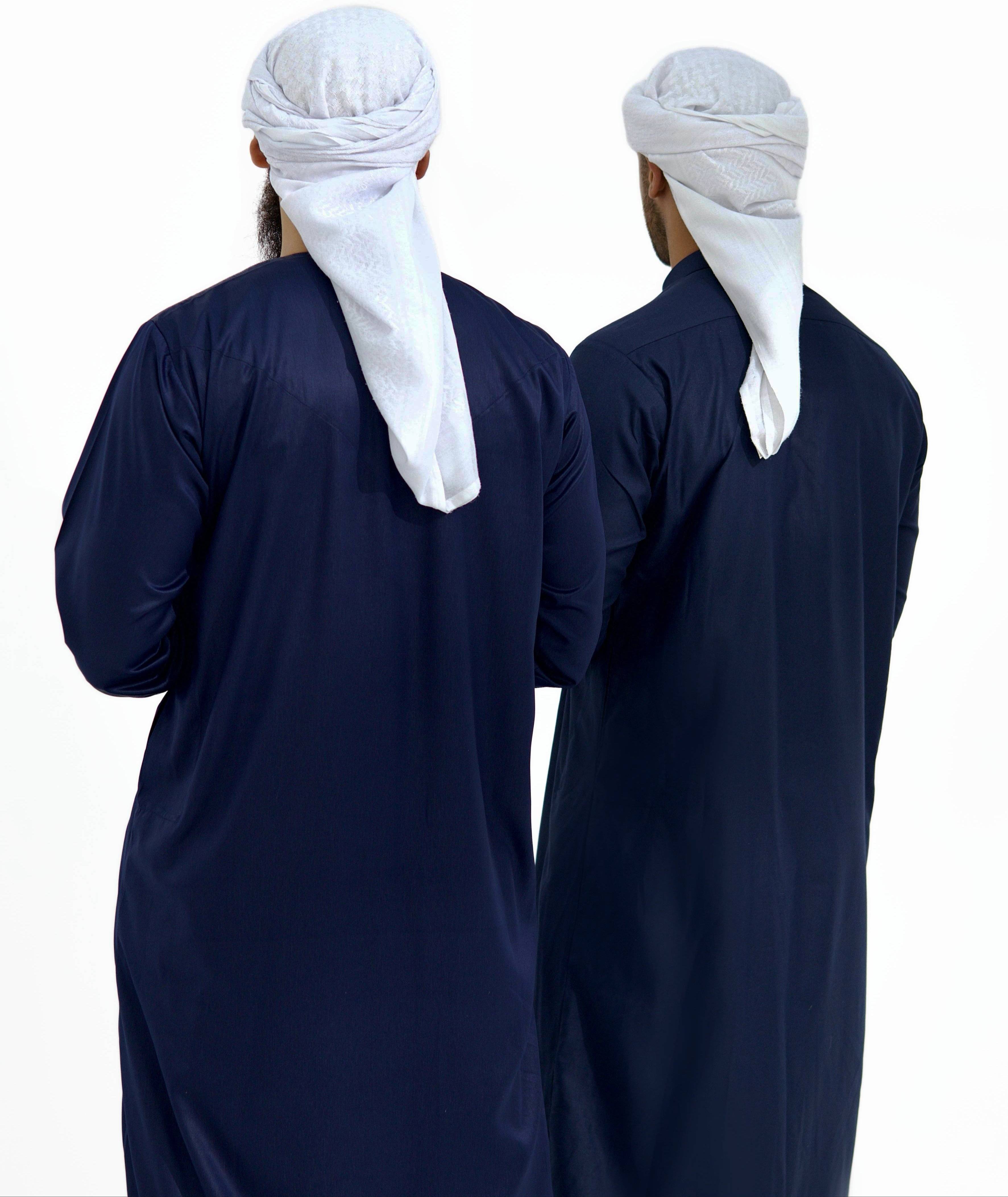 Qamis Emirati Satiné bleu nuit