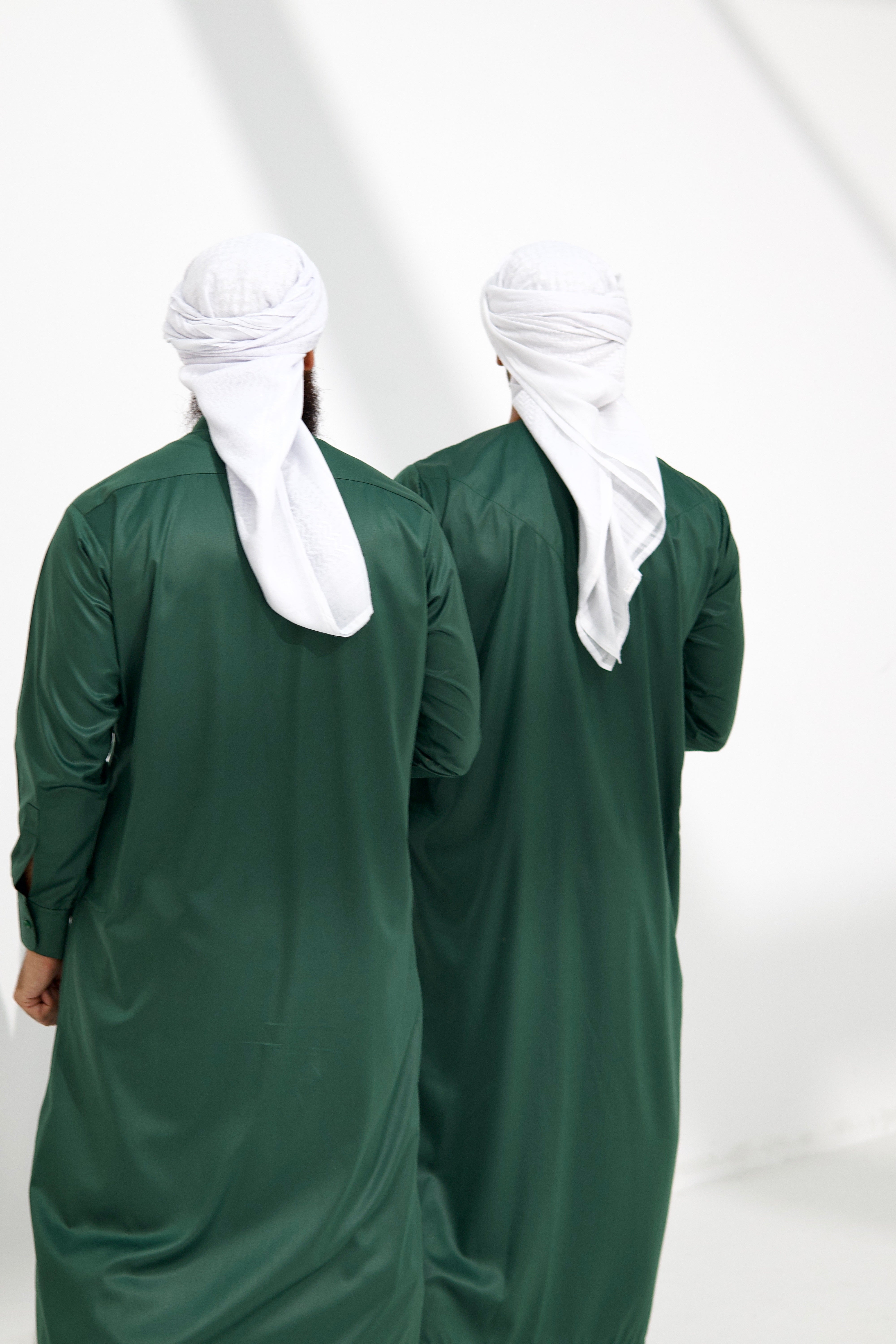 Qamis Saudi Satiné vert bouteille