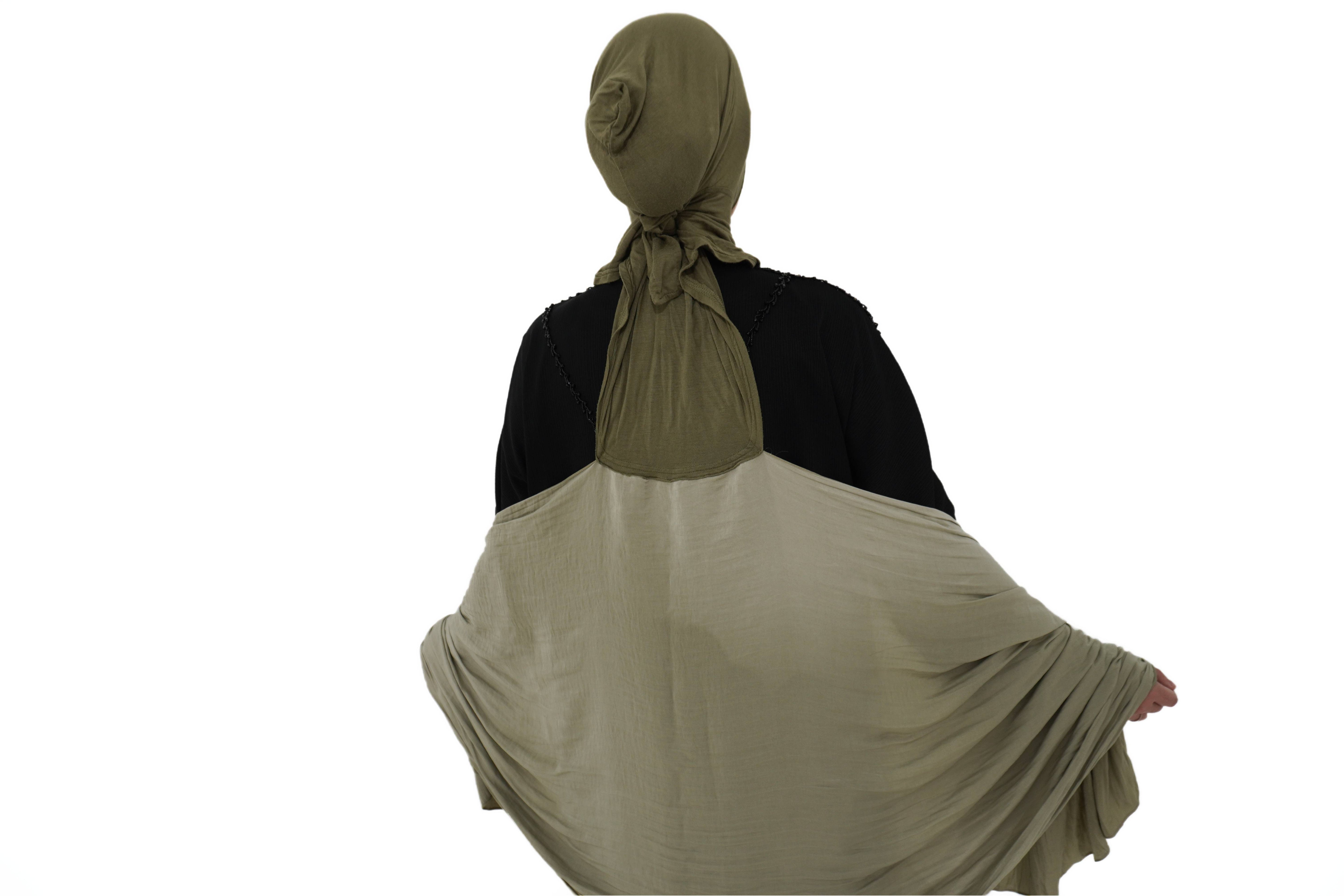 Hijab à enfiler kaki soie mate