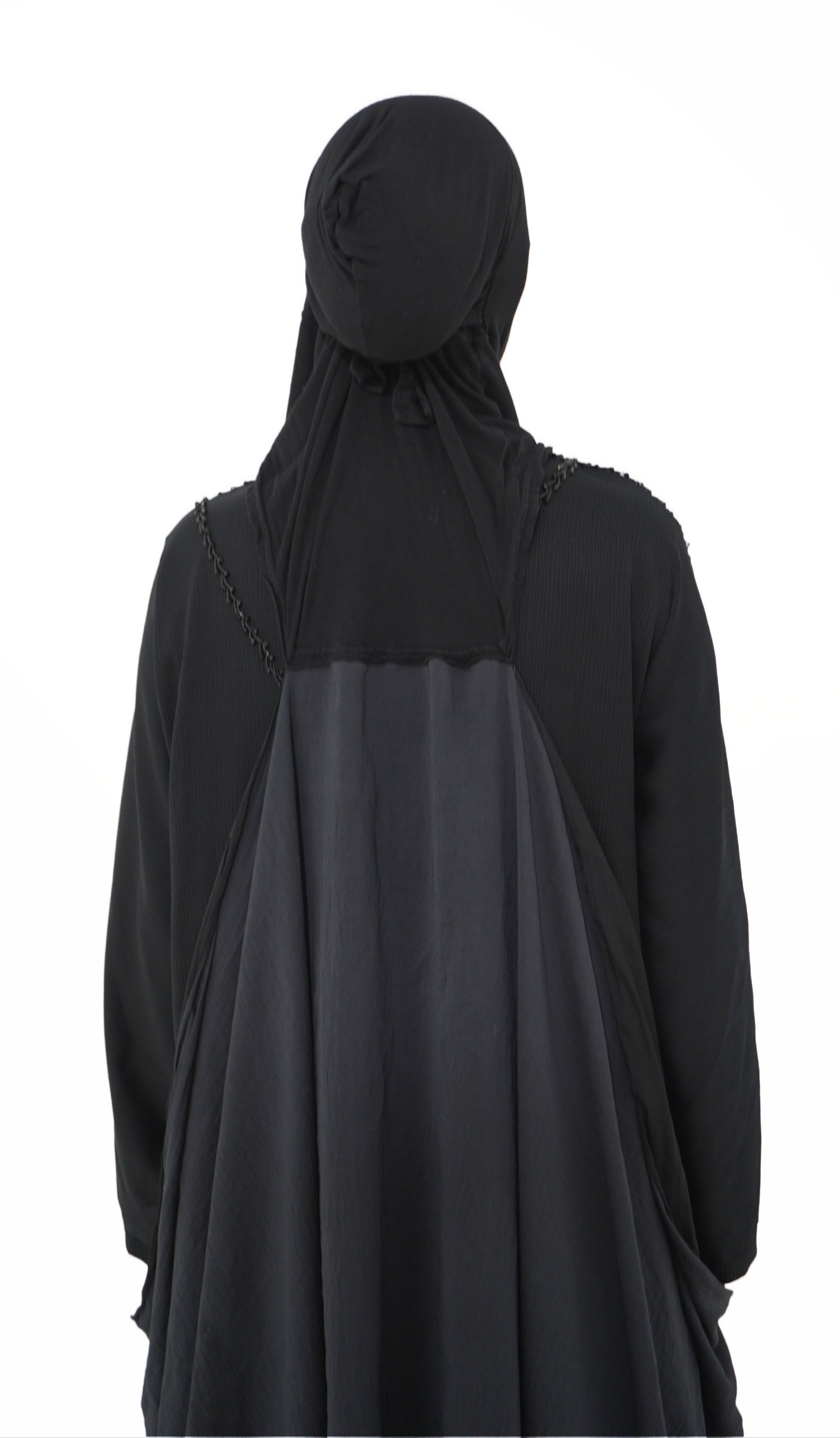 Hijab à enfiler noir soie mate