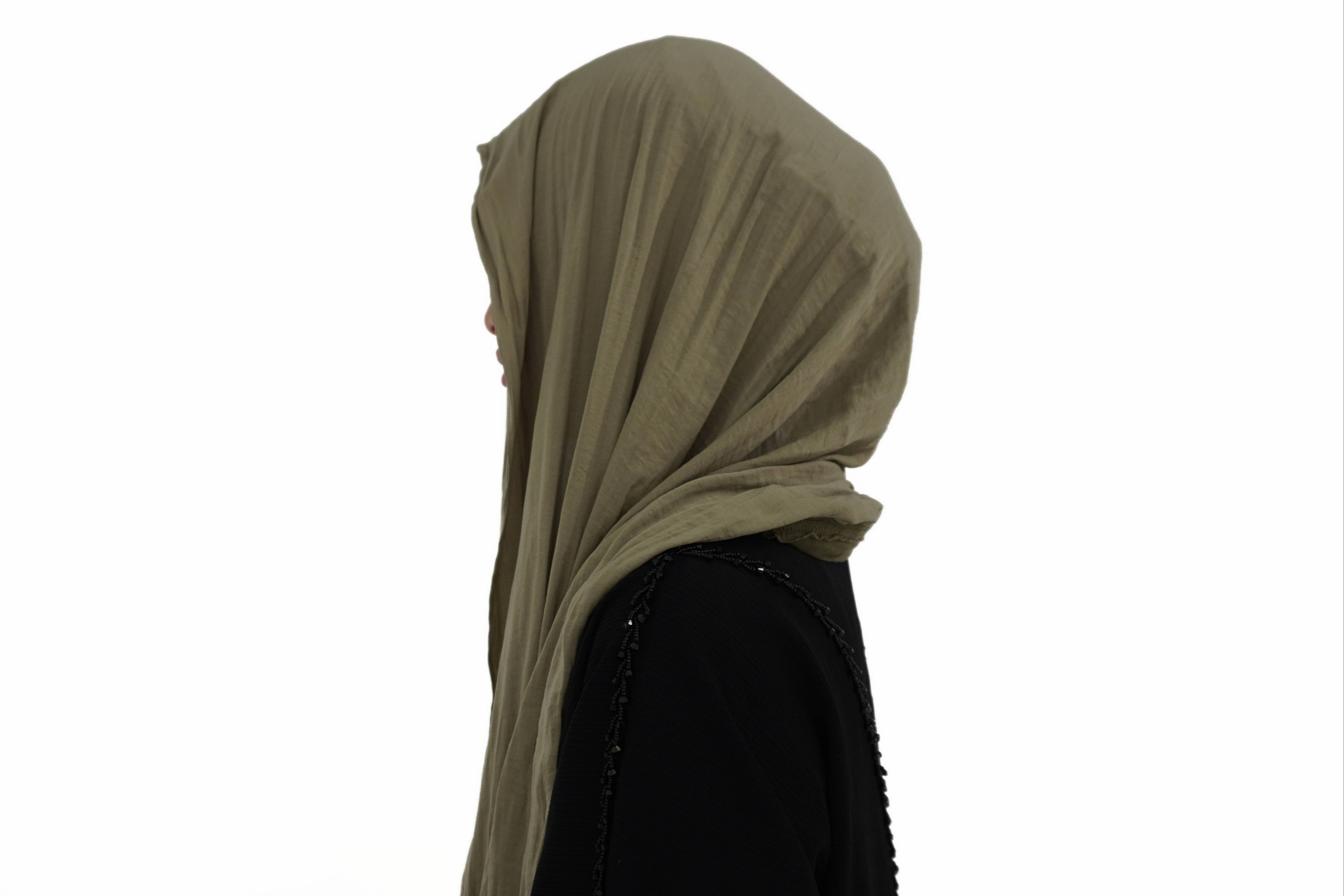 Hijab à enfiler kaki soie mate