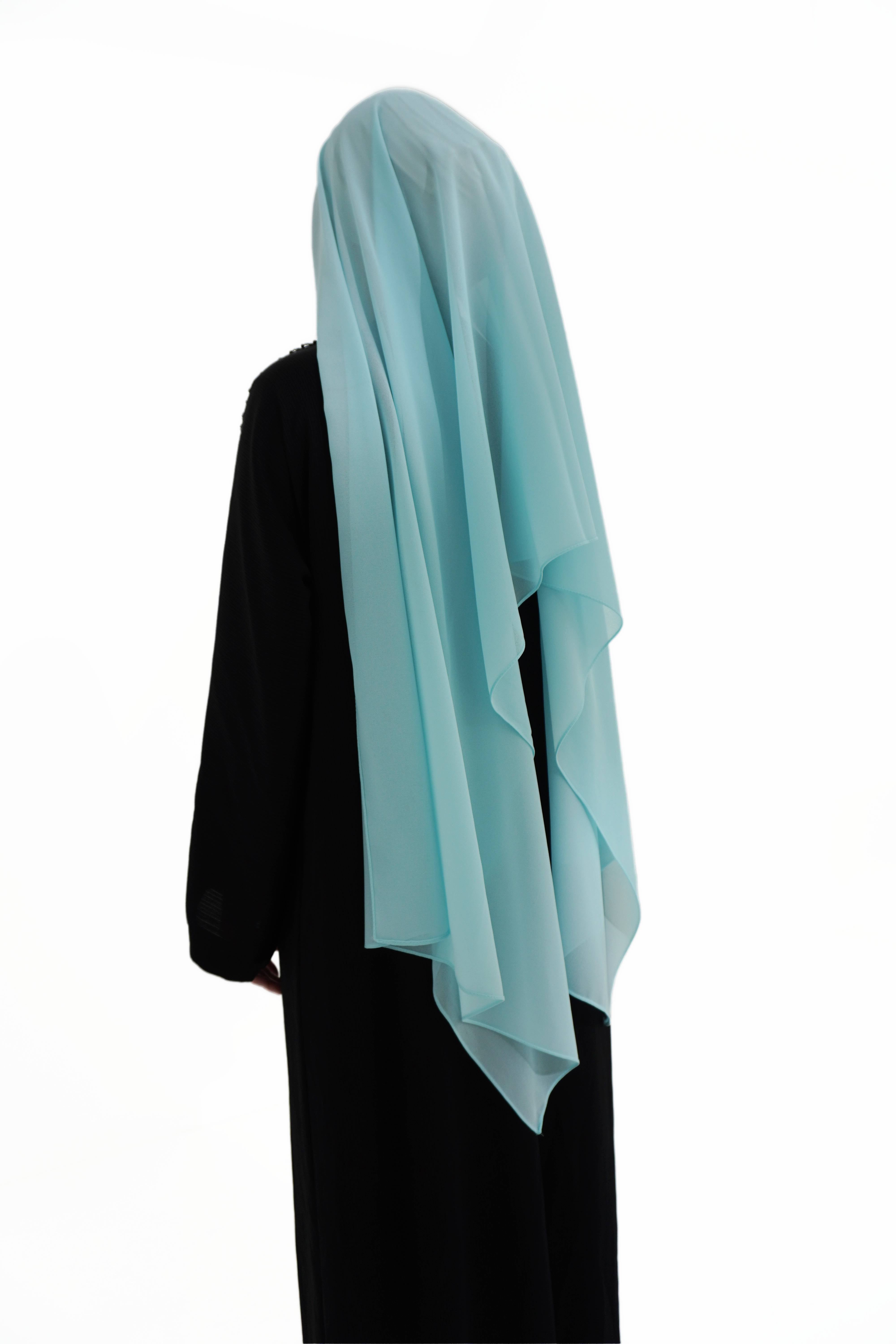 Hijab mousseline bleu cyan