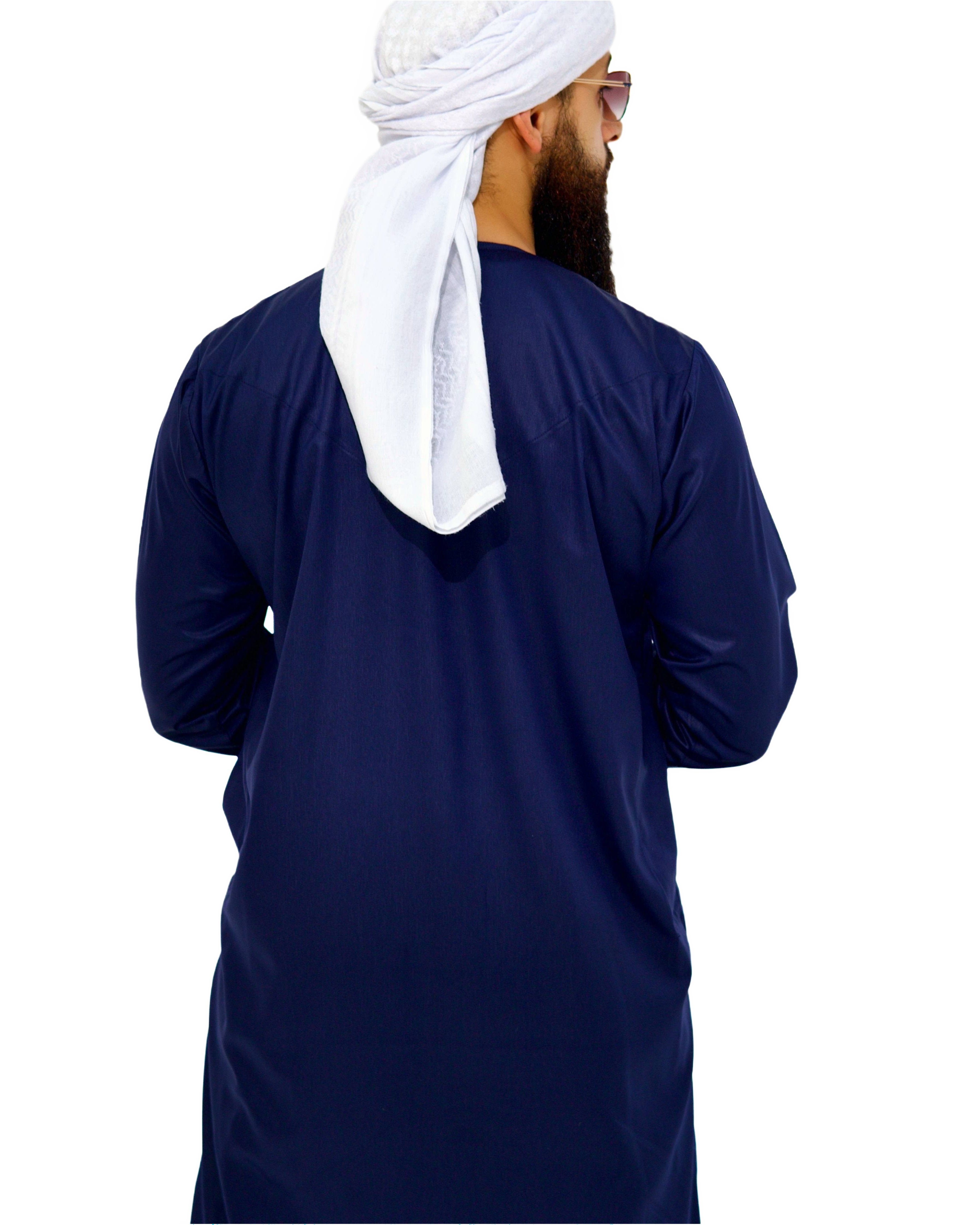 Qamis Emirati Satiné bleu nuit