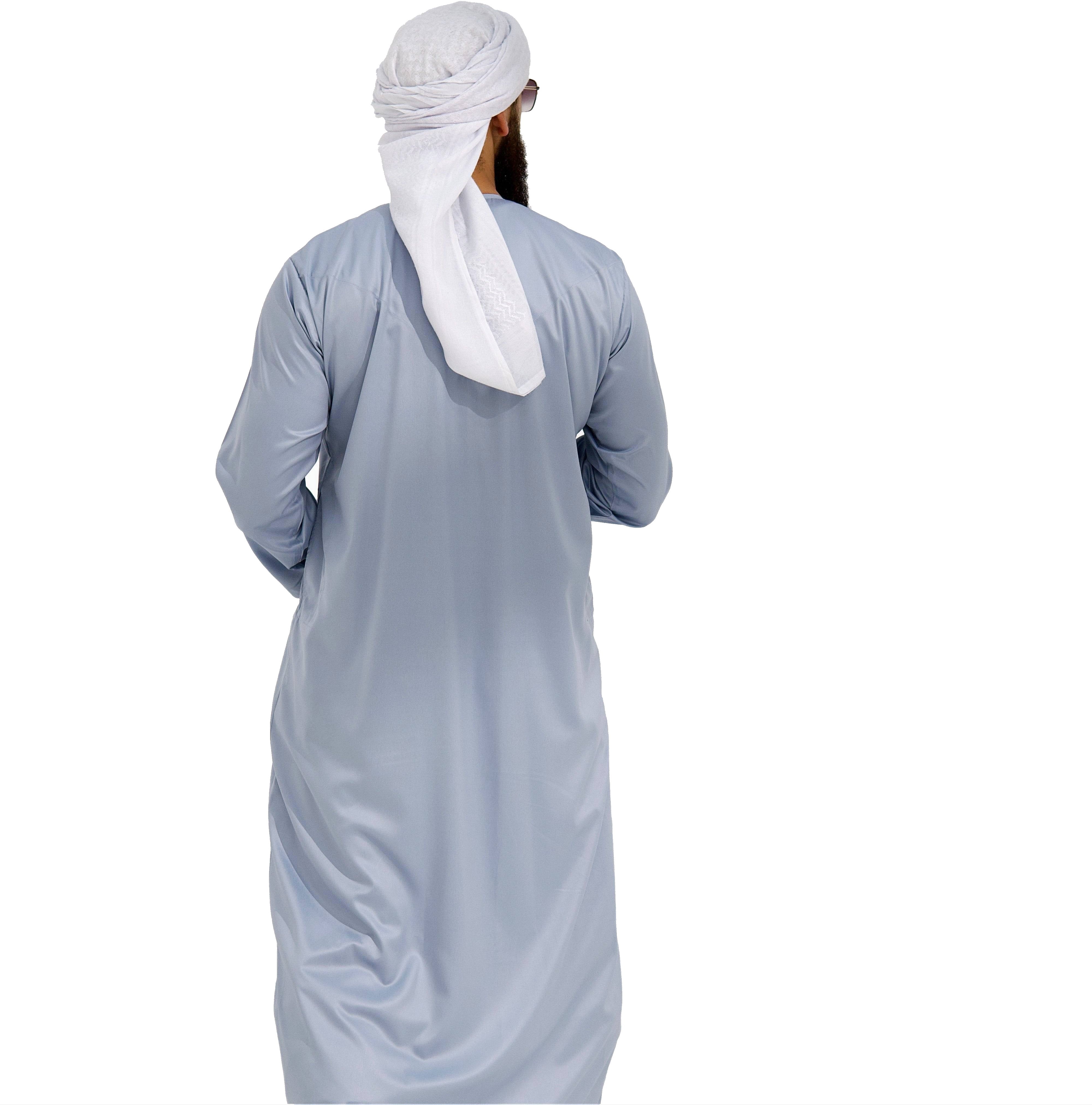Qamis Emirati Satiné Gris Bleuté