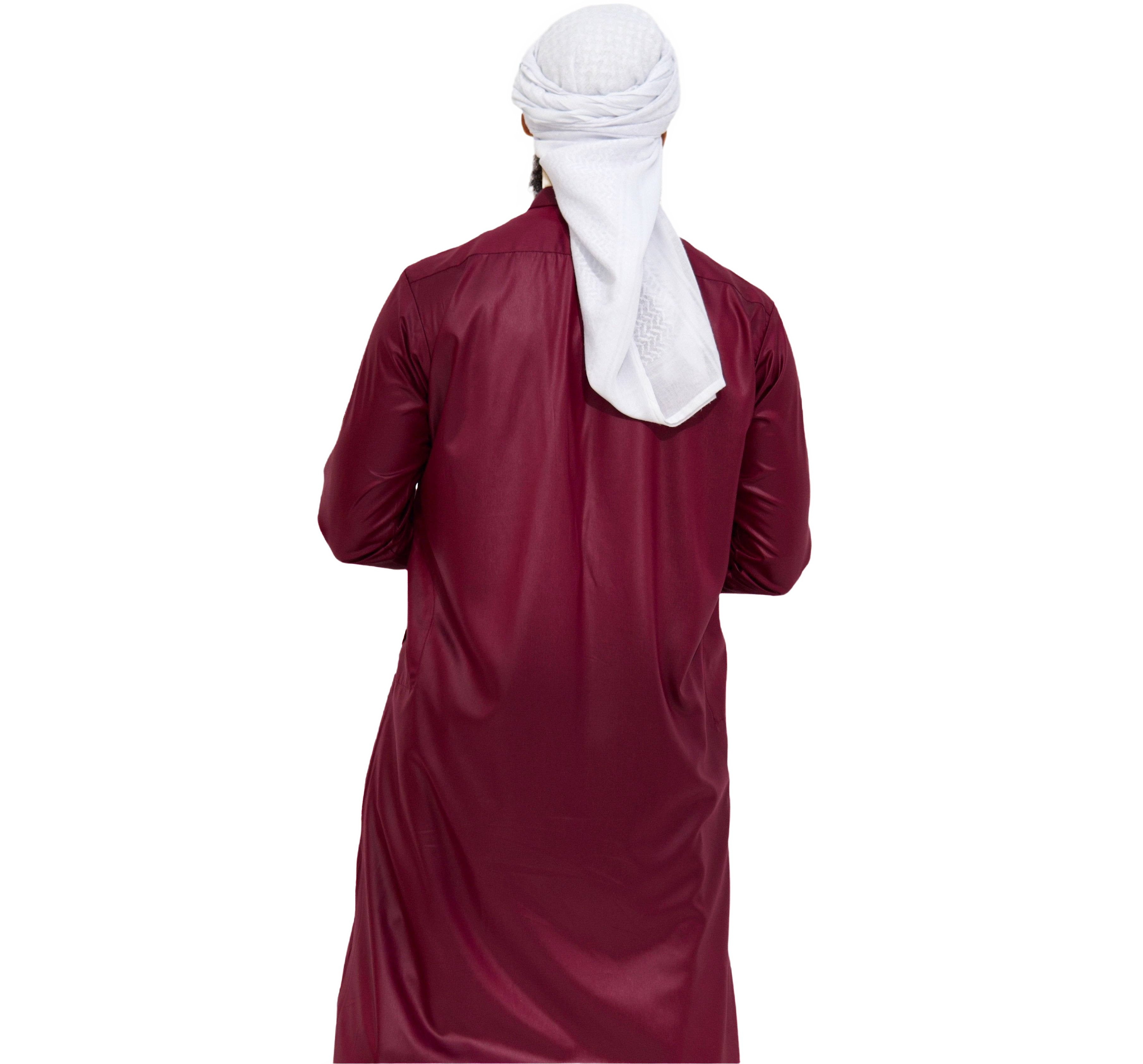 Qamis Emirati Satiné bordeaux