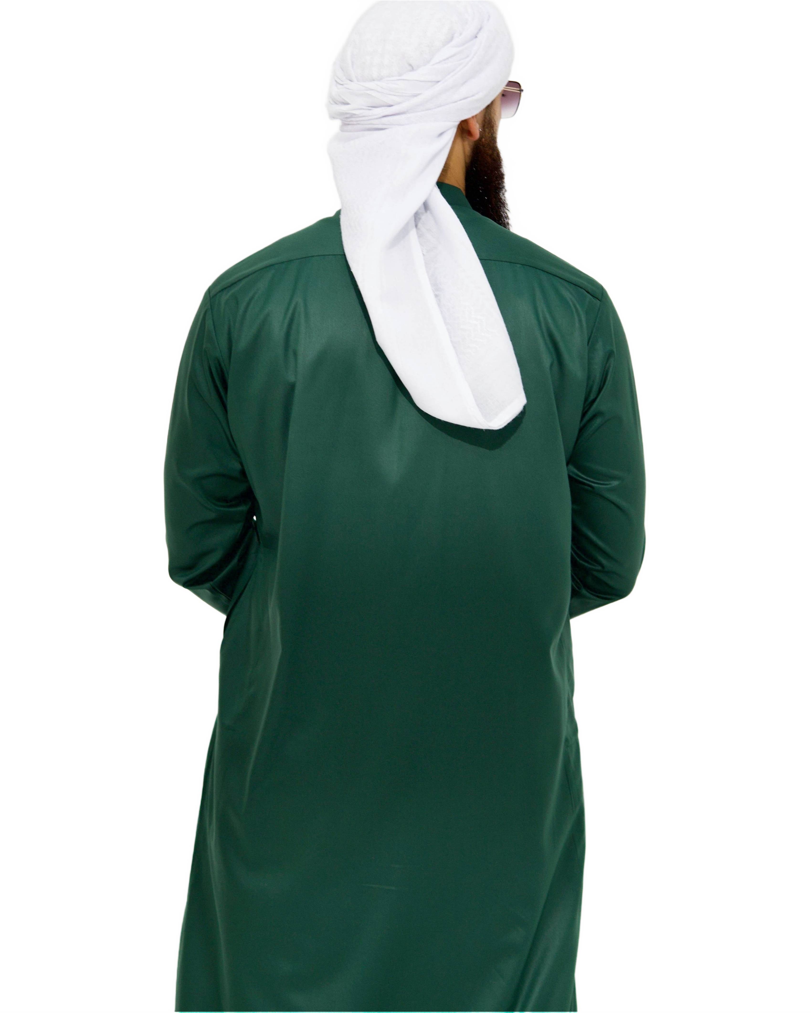 Qamis Saudi Satiné vert bouteille