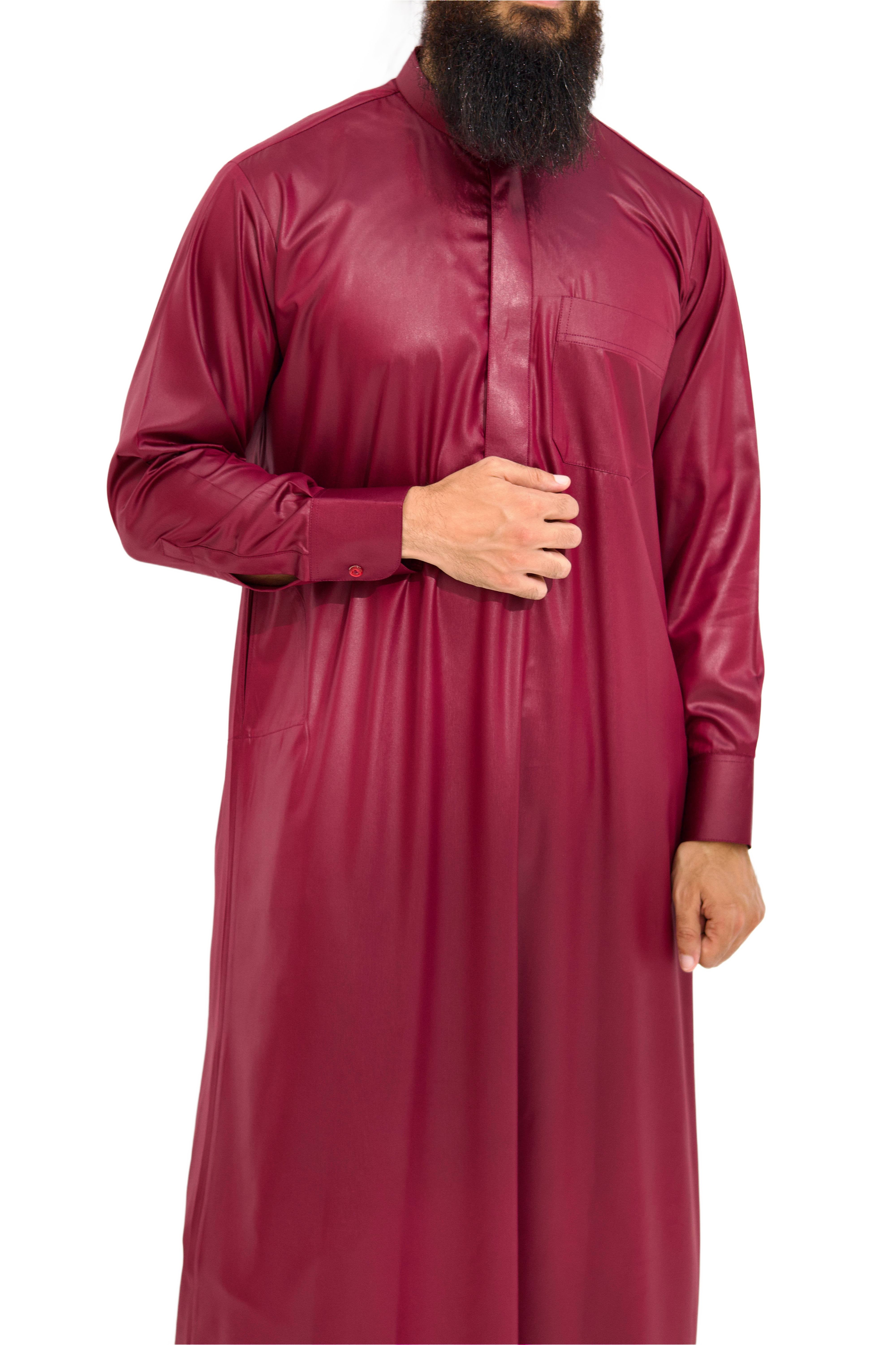 Qamis Saudi Satiné bordeaux