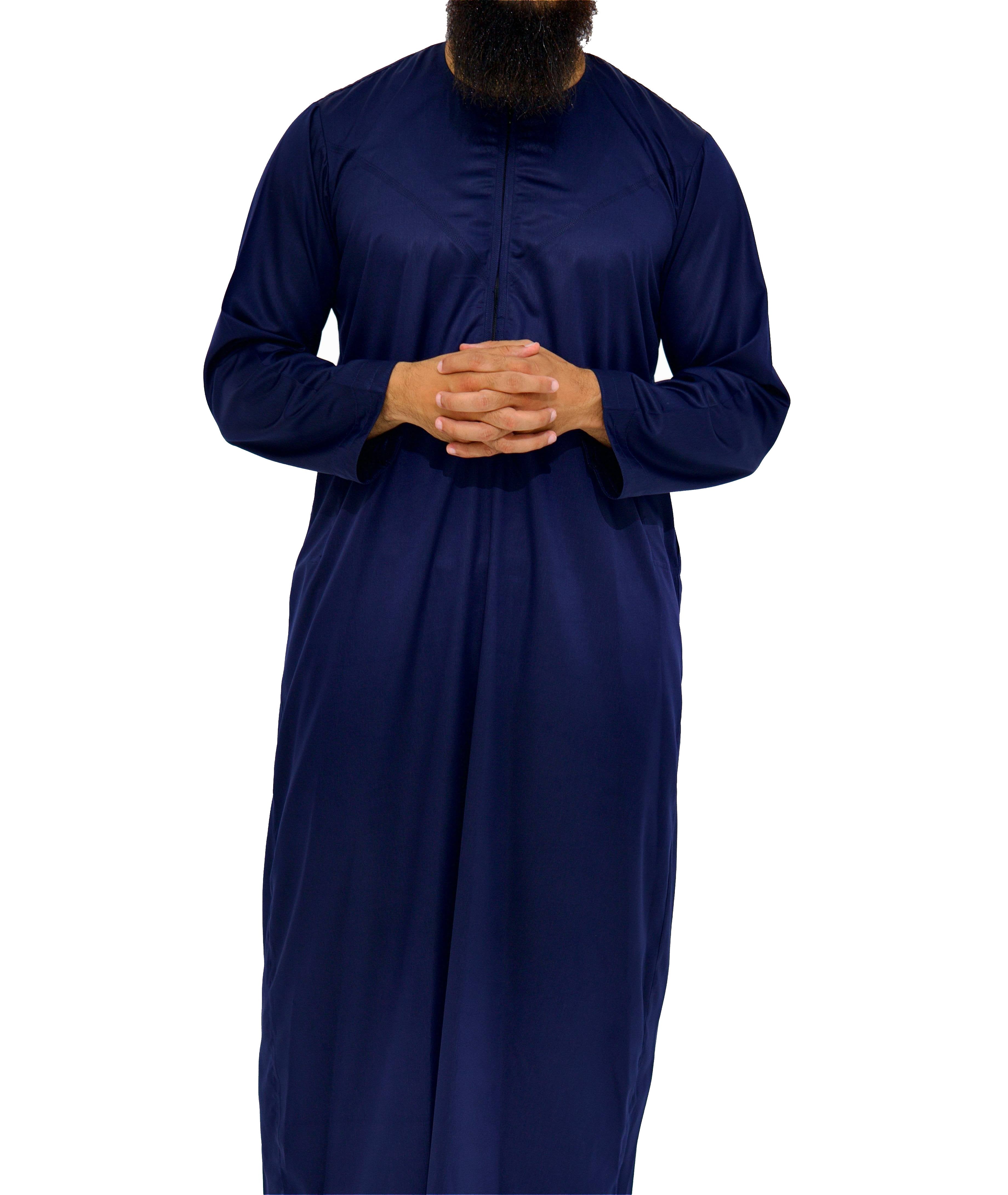 Qamis Emirati Satiné bleu nuit