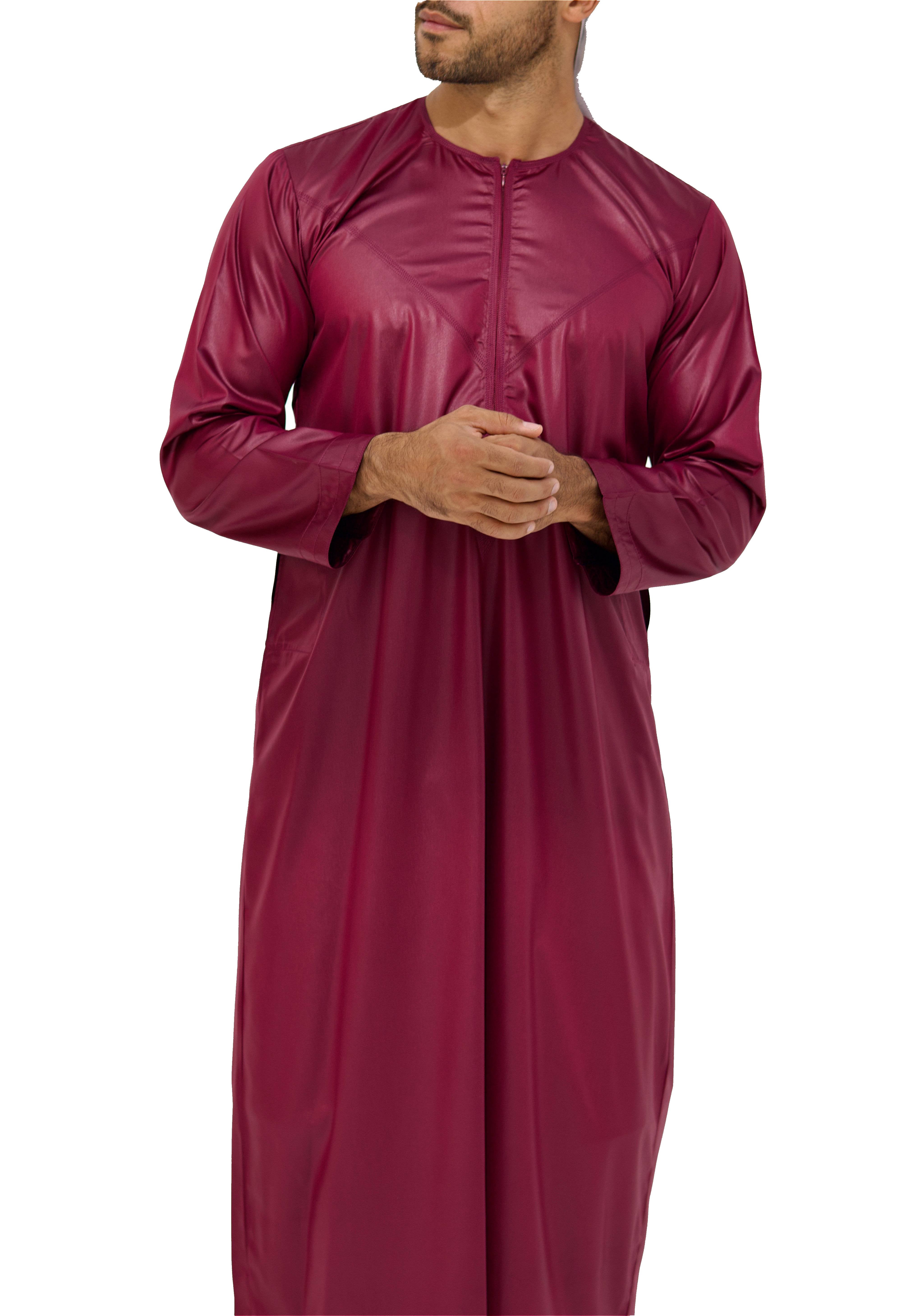 Qamis Emirati Satiné bordeaux