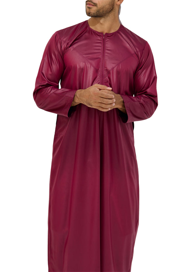 Qamis Emirati Satiné bordeaux